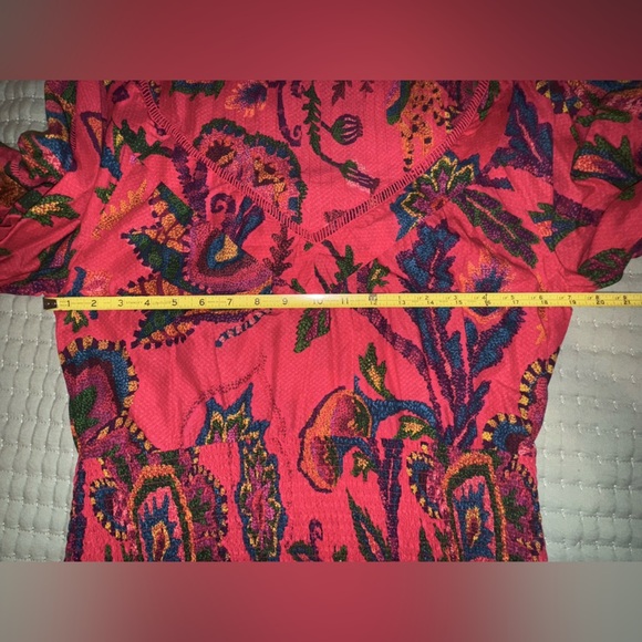 FARM Rio Sunset Tapestry Blush Mini in Red Smocked Cotton Dress size Large EUC - Picture 4 of 12